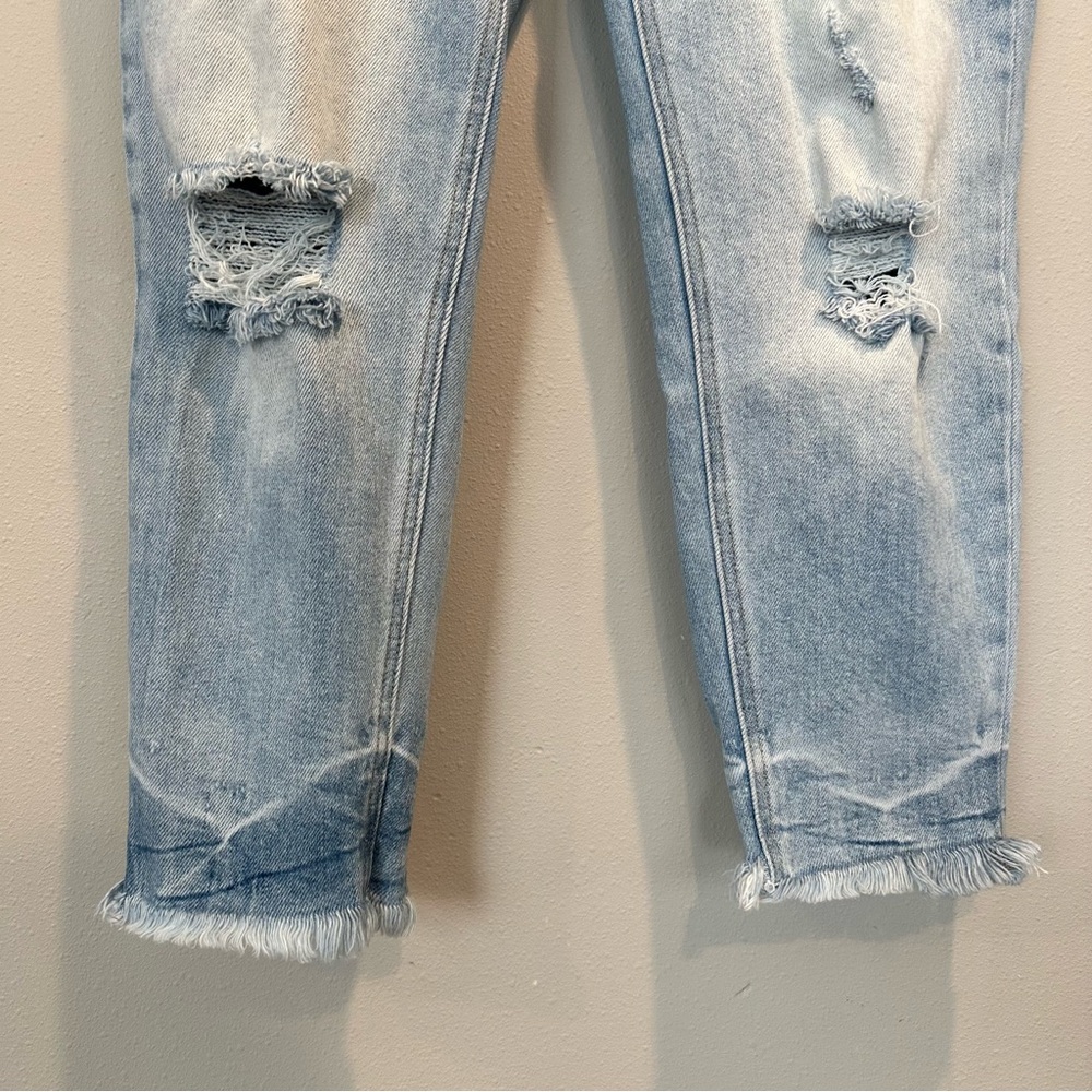 KanCan Mom Fit Ultra High Rise Distressed Light Blue Frayed Hem Ankle Jean - Picture 2 of 9